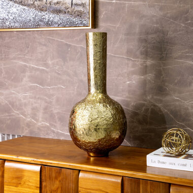 Aurum embossed metal vase gold 25x25x52 cm