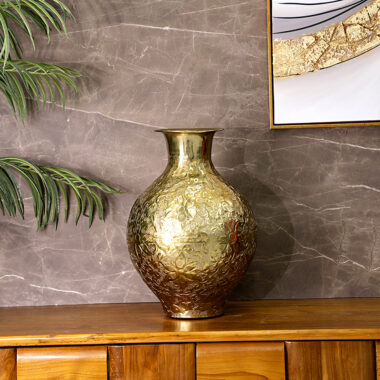 Aurum embossed metal vase gold 30x30x43 cm