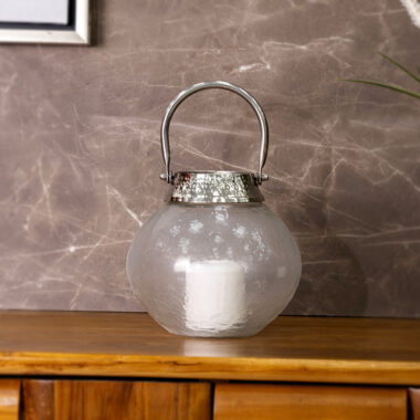 Aurum metal glass candle holder nickle 20x20x17 CM