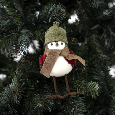 Holiday Chamdol Fabric White And Tartan Robin With Green Hat (5X5X20) cm