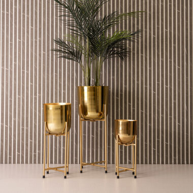Keeth Metal Planter With Stand Gold-3 Pcs