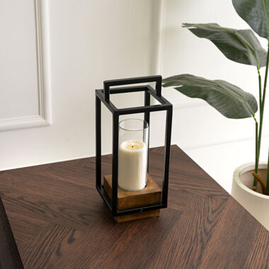 Keeth Wooden Metal Candle Holder With Glass Votive-Small