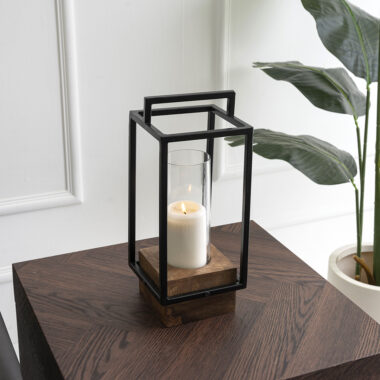 Keeth Wooden Metal Candle Holder Cm With Glass Votive-Medium