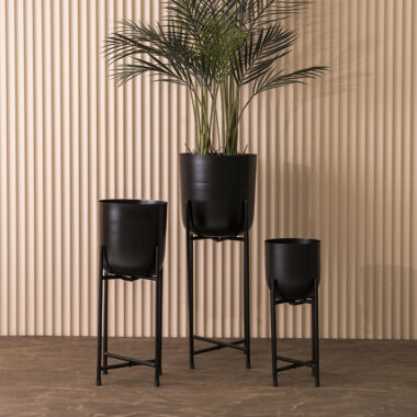 Keeth Metal Planter With Stand Black-3 Pcs