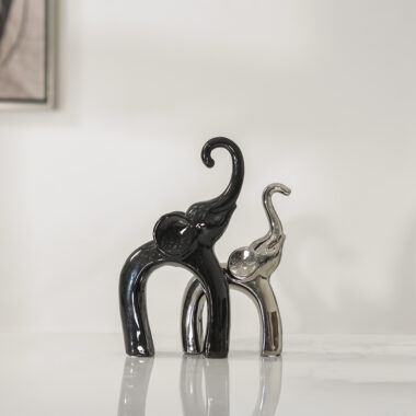 Delyn Ceramic Black and Silver Elephant Accent 19x6x28 CM