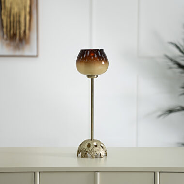 Ernid Metal Glass Amber Candle Holder 14.5×14.5×43 Cm