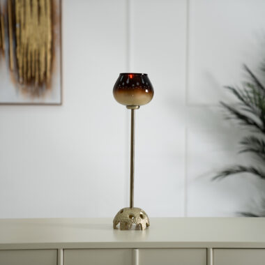 Ernid Metal Glass Amber Candle Holder 14.5 X14.5 X 50 Cm