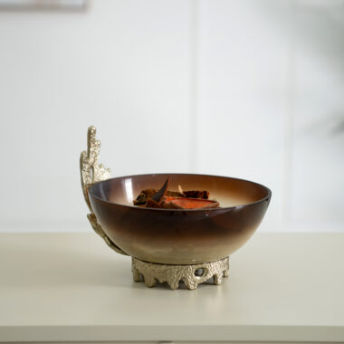 Ernid Metal Glass Amber Deco Bowl 25.5×25.5×19 Cm