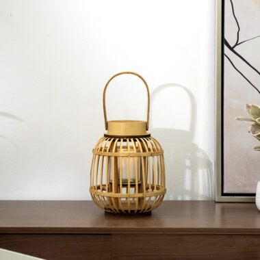 Lorenz Bamboo Lantern With Glass Votive 9.5x20x23cm