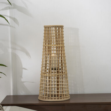 Lorenz Rattan Bamboo Lantern With Glass Votive 16.5x27x62cm