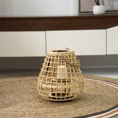 Lorenz Rattan Bamboo Lantern With Glass Votive 16.5x28x30cm