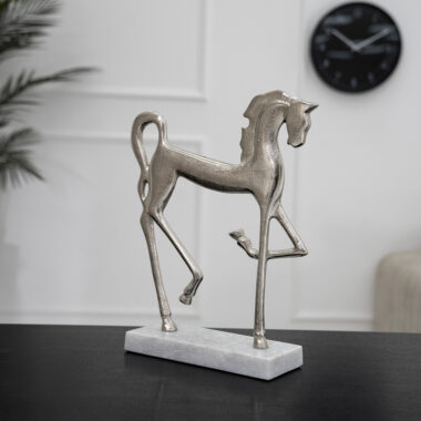 Orline Nickel Cantering Horse Metal Accent With Marble Base 32X10X40 Cm