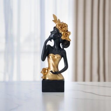 Rayn Polyresin Black and Gold Thinking Lady Accent 42CM