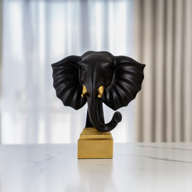 Rayn Polyresin Black and Gold Elephant Accent 29.5 cm