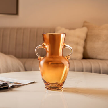 Ruse Glass Amber Texture Handle Vase 16x16x28 cm