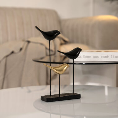 Verdant Polyresin Black and Gold Birds Accent 19×5.5x27cm