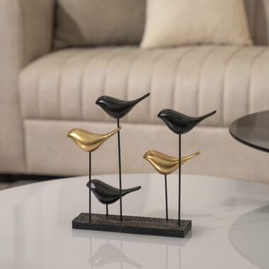 Verdant Polyresin Black and Gold Birds Family Accent 27×6.2x24cm