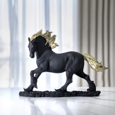 Verdant Polyresin Black And Gold Horse Accent 51X17X37.2Cm