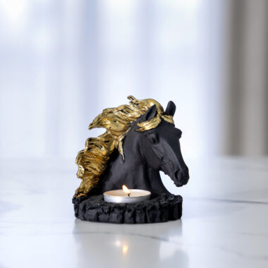 Verdant Polyresin Black And Gold Horse T-light Holder 9.9×9.3X10Cm