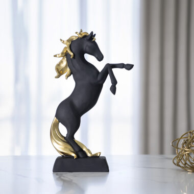 Verdant Polyresin Black And Gold Jumping Horse 21.2×8.1×35.9Cm.