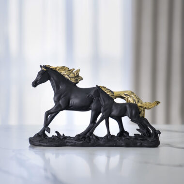 Verdant Polyresin Black And Gold Running Horses 27.3X8X16.3Cm