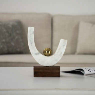 Casa Metal Marble Accent With Wooden Base 26CM