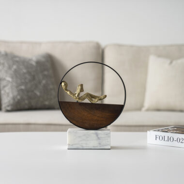 Casa Metal Wood Accent With Marble Base Gold 26CM
