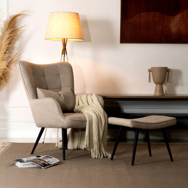 Jazan Accent Chair With Foot Stool Beige