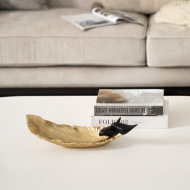 Verdant Polyresin Black and Gold Birds Deco Tray