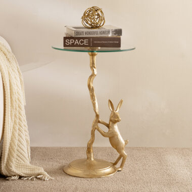 Bunny Accent Table Glass Top -Gold