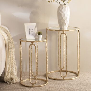 Hammared Nested Table Mirror Top -Gold