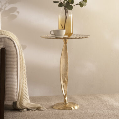 Leaf Accent Table Enamel Top -Gold White