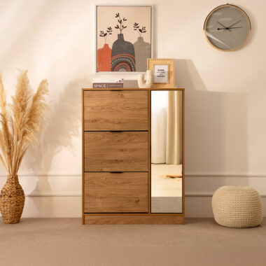 Liz Shoe Cabinet With Mirror -Oak