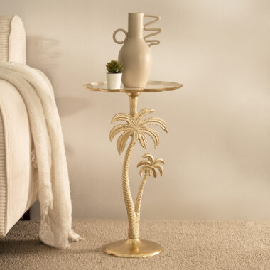 Palm Tree Side Table Enamel Top -Gold White