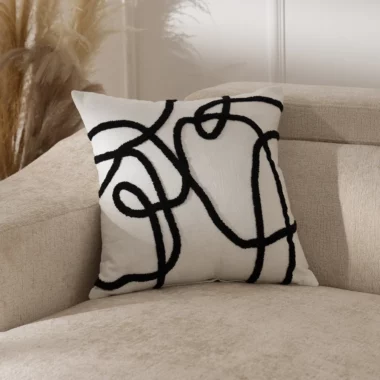 Heston Embroidered Black and White Cushion 45×45