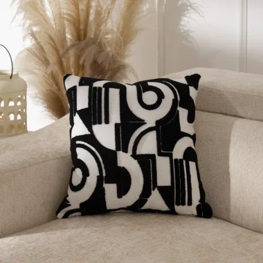 Heston Embroidered Black and White Cushion 45x45cm
