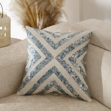 Heston Embroidered Foilage Cushion 45x45cm -Blue