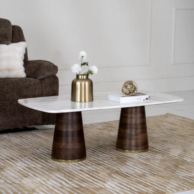 Barley Marble Coffee Table Col White/Walnut
