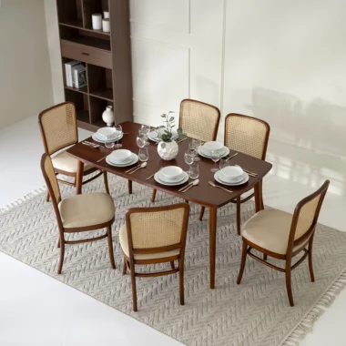 Meja Makan Oval Dining Set W/T Kelvin Chair Rattan Seat
