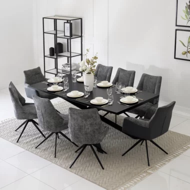 Nikolai Dining Set 8-Seater -Black Grey& Dark Grey