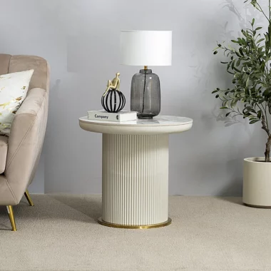 Olivia Round End Table Col White