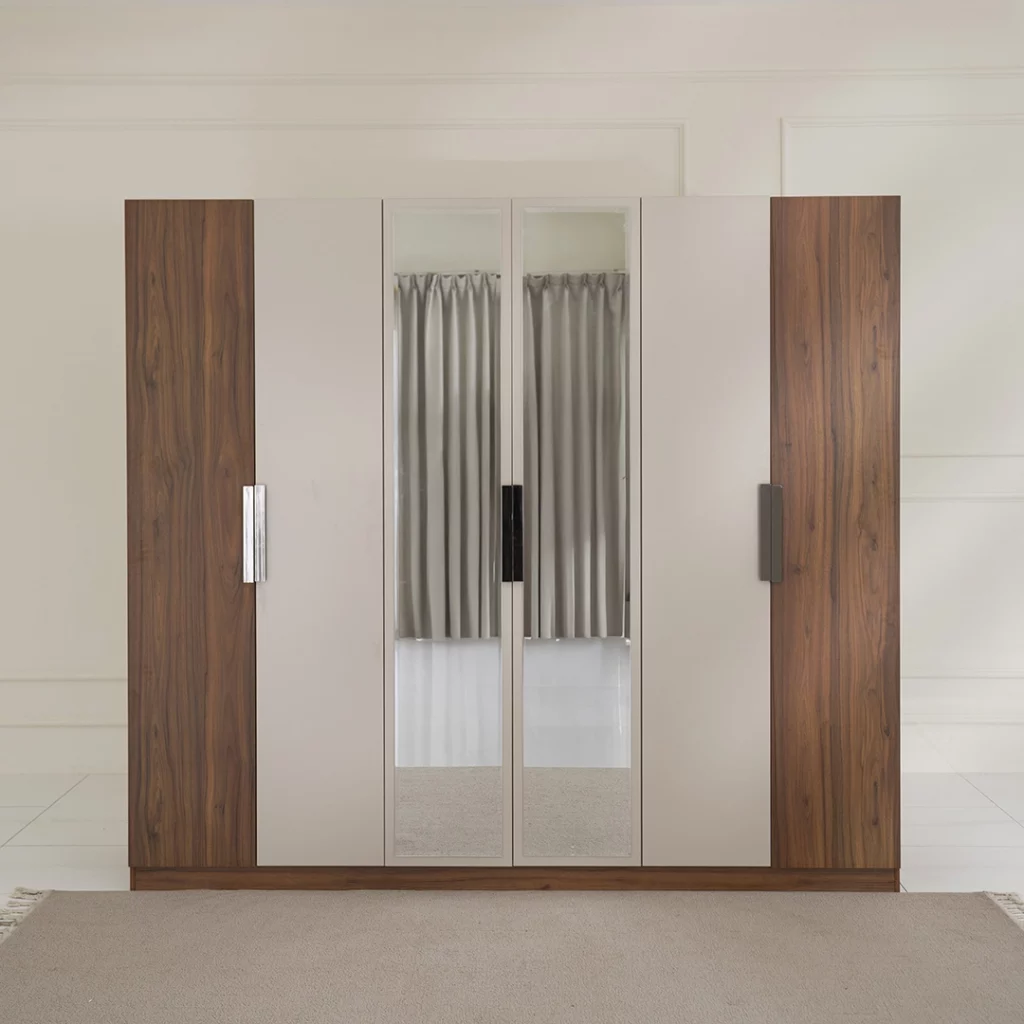 Luxury 6x4 UV Sheet Wooden Wardrobe with Gold Accents – 16 Inch Depth