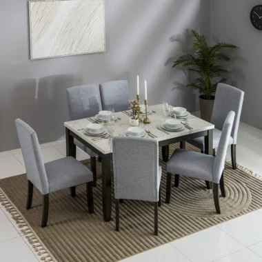 Toranto Marble Dining Set 1+6 Col White/ Antique Grey