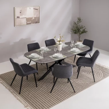 Diamond 1+6 Dining Set Col Black / Grey