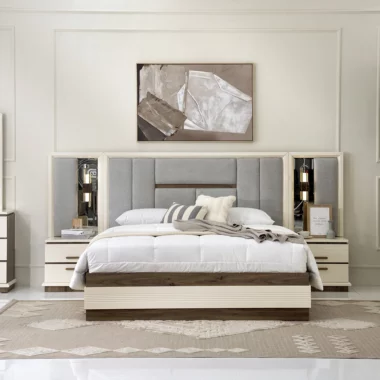 Audace Bedroom Set 6pcs 200X180 -White-Light Oak