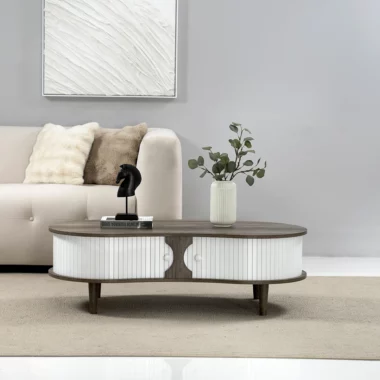 Curve Coffee Table Col Grey/White & Oak -120 Cm