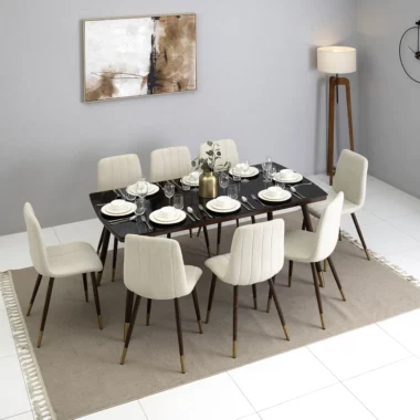 Metropolis Dining Set 8 Seater – Walnut & Black