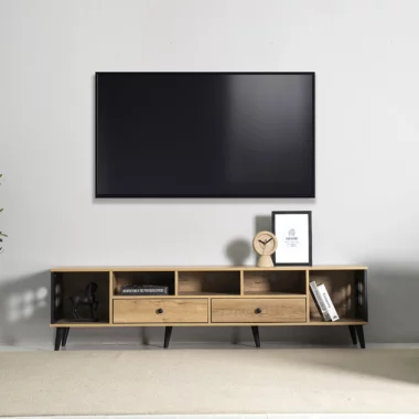 Myler Tv unit 160cm – Mellow Oak/Black Woodgrain