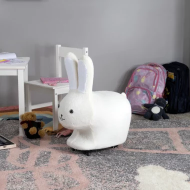 Rabbit kids stool with wheel – white