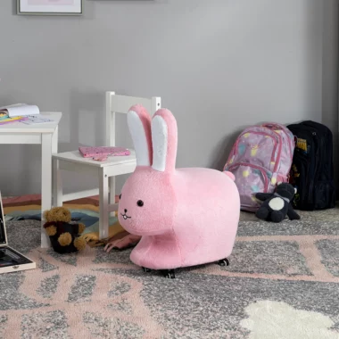 Rabbit kids stool with wheel – Pink